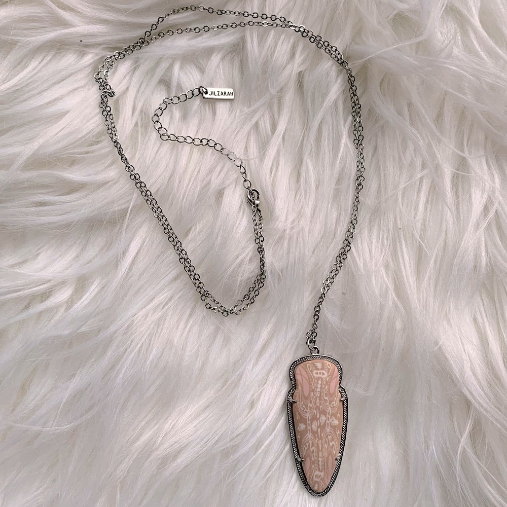 Silver Long Layering Statement Necklace With Clay… - image 1